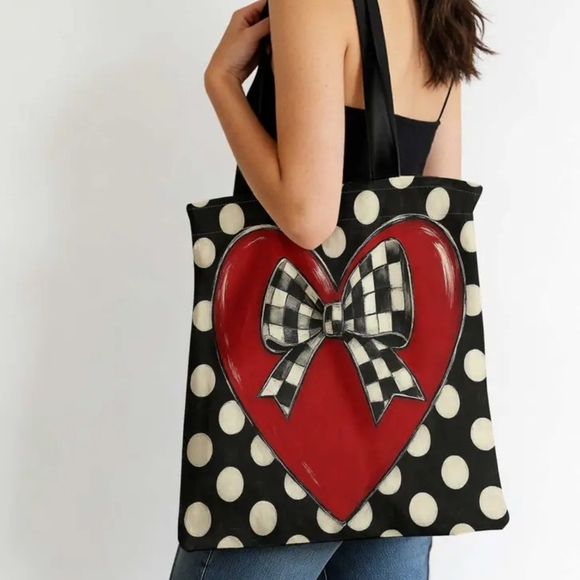 Handbags - Polka Dot Heart Tote Bag